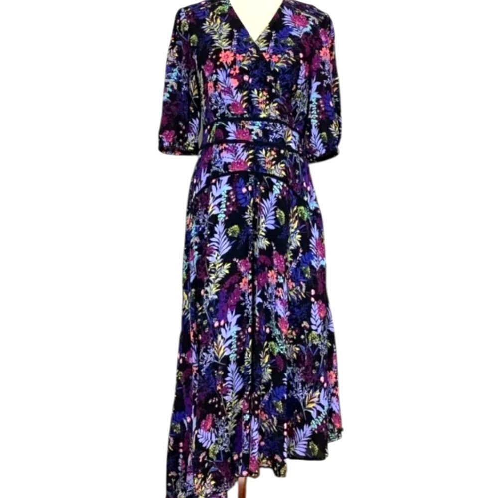 NWOT Soft Surroundings Black Blue Purple Asymmetrical Sundress with V-Neck Sz 4